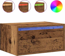 vidaXL - Nachtkastje - met - LED's - wandgemonteerd - oud - houtkleurig