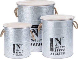 H&S - Collection - 3-delige - Opbergboxenset - met - touw - zink