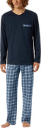 Schiesser Comfort Fit - Heren Pyjamaset - Lange mouwen V-hals - Donkerblauw