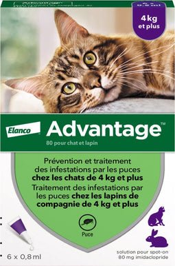 Advantage 80 Vlooien Oplossing Voor Katten en Konijnen 4kg en Meer 6 Pipetten