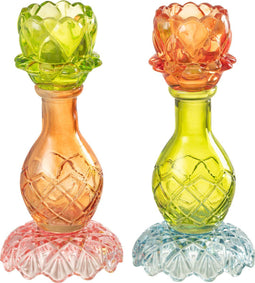 J-Line kaarshouder Bloem op voet - glas - mix - 2 stuks