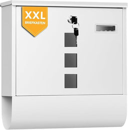Woltu Brievenbus Wit – Met Krantenvak, Kijkvensters en Naamplaatje – 37 x 37 x 11 cm