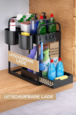 HELDENWERK - Wastafelonderkast Organizer - Sneldrogend Gootsteenrek - Zwart ABS Kunststof (2 stuks)