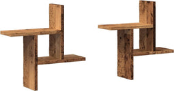 vidaXL - Wandschappen - 2 - st - 38x12x38 - cm - bewerkt - hout - oud - houtkleurig