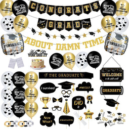 Partizzle® - Geslaagd Party Versiering - Slinger & Ballonnen - Zwart & Goud