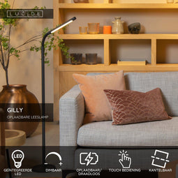 Lucide GILLY - Oplaadbare Leeslamp - Dimbaar LED 1x6W 2700K - Zwart