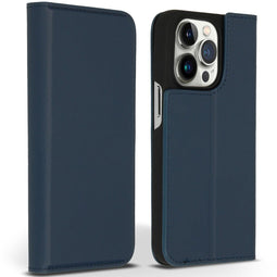 Accezz iPhone 14 Pro - Premium Leather Slim Bookcase - Echt Nappa leer - Donkerblauw