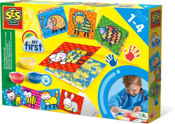 SES - My First - Mijn eerste vingerverf kaarten - 8 kaarten en 3 kleuren verf - hypoallergeen - makkelijk uitwasbaar