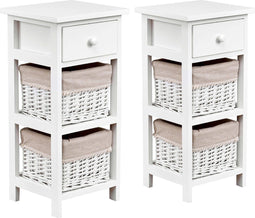 COAST™ Nachtkastje - Bijzettafel met Lade en 2 Opbergmanden - Wit