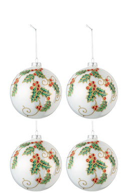 J-Line kerstballen kerstdeco - glas - wit/groen/rood - large - oos van 4