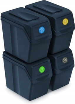 Set van 4x kunststof afvalscheidingsbakken antraciet/donkergrijs van 20 liter - Scheidingsprullenbakken