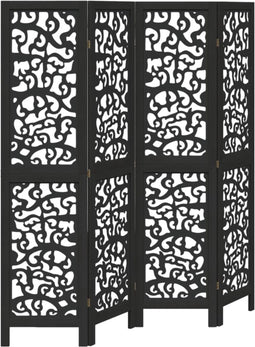 vidaXL - Kamerscherm - met - 4 - panelen - massief - paulowniahout - zwart