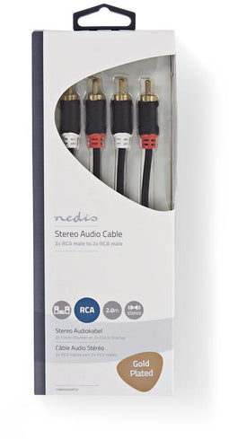 Nedis CABW24200AT20 - RCA Kabel - 200cm - Grijs