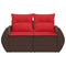 Tuinbank 2-zits met kussens poly rattan bruin