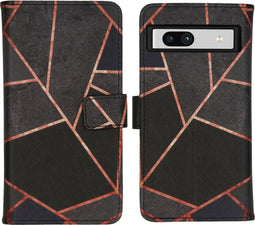 iMoshion Hoesje Geschikt voor Google Pixel 7a Hoesje Met Pasjeshouder - iMoshion Design Softcase Bookcase - Zwart / Black Graphic