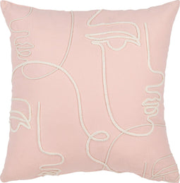 J-Line kussen Abstract Gezichten - katoen - lichtroze/wit