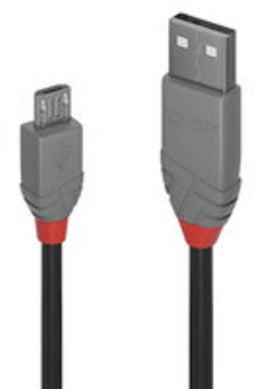 Lindy 36735 - USB-kabel - 5.00 m - USB 2.0 USB-A naar USB-micro-B - Grijs Zwart
