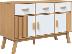 vidaXL - Dressoir - OLDEN - 114x43x73,5 - cm - massief - grenenhout - wit - en - bruin