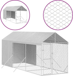 vidaXL - Hondenkennel - met - dak - 2x6x2,5 - m - gegalvaniseerd - staal - zilverkleur