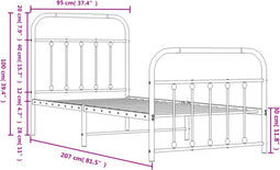 vidaXL - Bedframe - met - hoofd- - en - voeteneinde - metaal - zwart - 90x200 - cm
