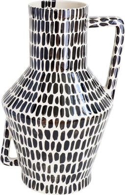 Return to Sender | Vaas Large 45 cm Wedges handgeschilderd - zwart witte bloemenvaas