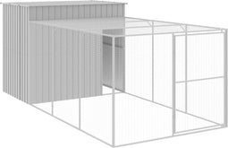 vidaXL - Hondenhok - met - ren - 214x457x181 - cm - staal - lichtgrijs