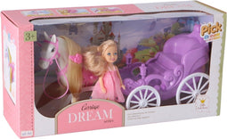 Paard met Koets en Pop Speelset Assorti - Prinsespop met Kambaar Haar en Elegante Koets - Geschikt voor Kinderen vanaf 3 Jaar - Stimuleert Creativiteit en Rollenspel