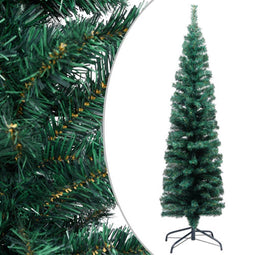 vidaXL - Kunstkerstboom - met - standaard - smal - 150 - cm - PVC - groen