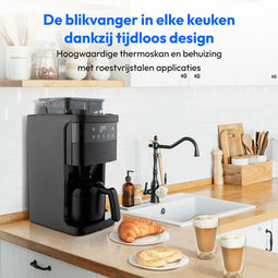 MEDION koffiezetapparaat met molen en thermoskan (1 liter, max. 8 kopjes, 8 maalinstellingen, max. 1000 watt, timer, LED-display, druppelstop, permanent filter, MD19911)