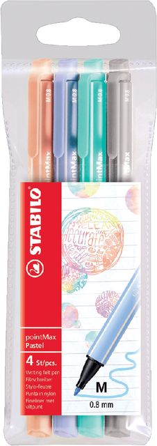 STABILO pointMax - Hardtip Fineliner 0,8 mm - Etui Met 4 Pasteltinten