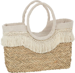 J-Line strandtas Franjes Gevlochten - zeegras - naturel/crème