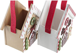 Kerstversiering DKD Home Decor Hout Huis (13 x 7 x 15 cm) (4 Stuks)