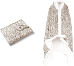 Linnick Flanel Fleece Deken + Hoodie met Capuchon Bont Rabbit - naturel - 140x200cm - 130x180cm - Plaid