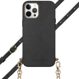 Selencia Hoesje Geschikt voor iPhone 12 Pro Max Hoesje Met Koord - Selencia Aina Slang Hoesje met koord - Zwart