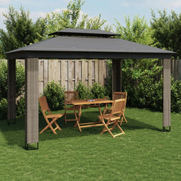 vidaXL - Prieel - met - dubbel - dak - 3,94x2,96 - m - staal - antracietkleurig