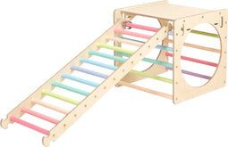 KateHaa Houten Activiteiten Kubus met Ladder Pastel - Klimrek - Houten Montessori Speelgoed