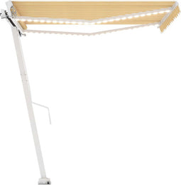 vidaXL - Luifel - handmatig - uittrekbaar - met - LED - 350x250 - cm - geel - en - wit