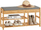 SoBuy FSR47-N - Schoenenbank - 3 planken 2 lades - Bamboe - Grijs kussen - B 90 x D 30 x H 45 cm