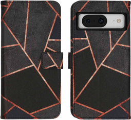 iMoshion Hoesje Geschikt voor Google Pixel 8 Pro Hoesje Met Pasjeshouder - iMoshion Design Softcase Bookcase - Meerkleurig / Black Graphic