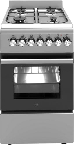 Wiggo WO-E505R - Vrijstaand gasfornuis - 50 cm - 4 kookzones - 52L elektrische oven - Roestvrijstaal