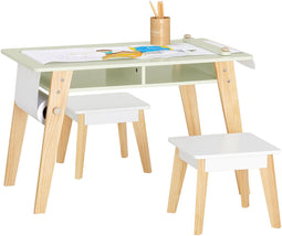 SoBuy KMB92-GR Kinderbureauset - Tafel met 2 Krukjes - Opbergruimte - Wit