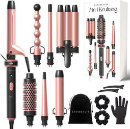 Sansbeauté® 7-in-1 Krultang PRO - Krultang met Klem en Wafeltang - 13mm tot 38mm - Roze en Zwart
