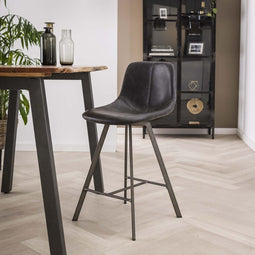 AnLi Style Barstoel zig-zag plat frame PU Zwart