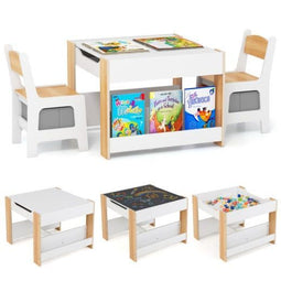 Coast Tafel en Stoelen Set - Bureau met 2 Stoelen - Ergonomisch - Wit/Grijs/Natuur (2 stuks)