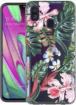 iMoshion Hoesje Geschikt voor Samsung Galaxy A40 Hoesje Siliconen - iMoshion Design hoesje - Groen / Roze / Tropical Jungle