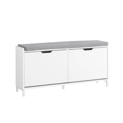 Sobuy FSR151-L-W - Schoenenkast met bank - 4 vakken - 105 x 24 x 52 cm - wit met grijs kussen