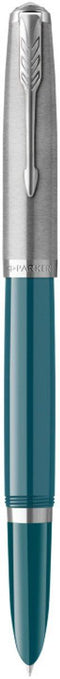 Parker 51-vulpen | Groenblauwe behuizing met chromen afwerking | Medium penpunt met zwart inktpatroon | Geschenkverpakking