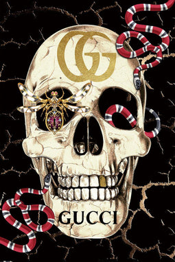 Glasschilderij Gucci doodskop - wanddecoratie goud - Glasschilderijen 80cm