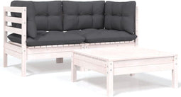 vidaXL - 3-delige - Loungeset - met - kussens - massief - grenenhout - wit