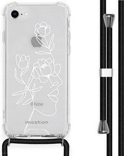 iMoshion Hoesje Geschikt voor iPhone SE (2022) / SE (2020) / 8 / 7 Hoesje Met Koord - iMoshion Design Hoesje met Koord - Wit / Transparant / Woman Flower